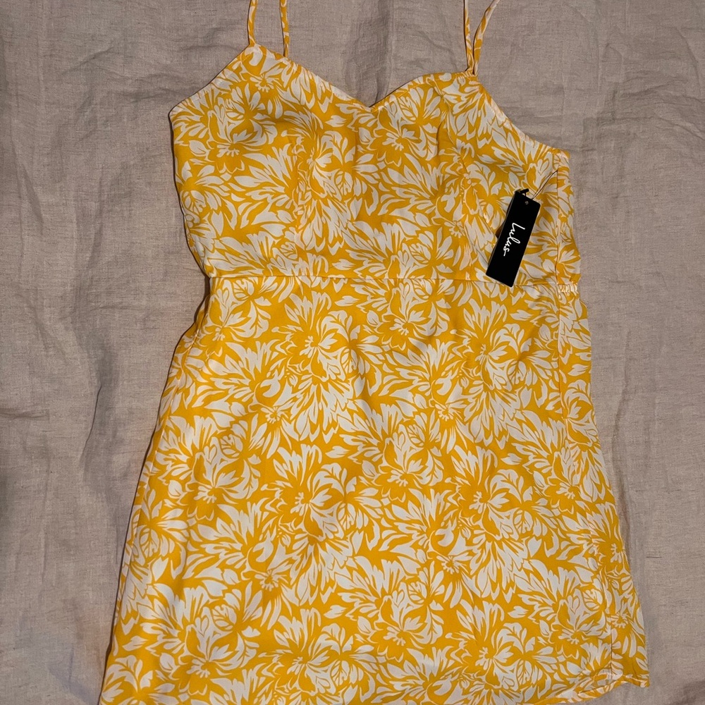 Lulu’s Yellow Floral Spaghetti Strap Dress